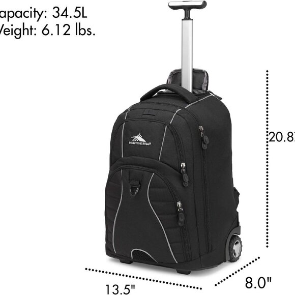 High Sierra Powerglide Wheeled Rolling Backpack Large, Black - Picture 1 of 5